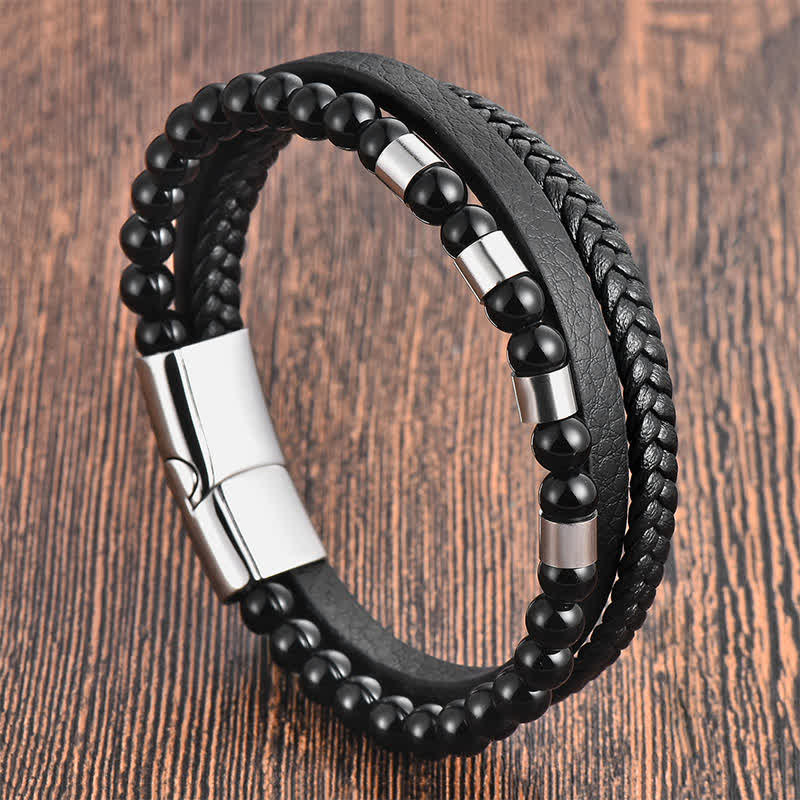 Buddha Stones Pulsera de cuero negro trenzada de doble capa para mayor resistencia - image 8