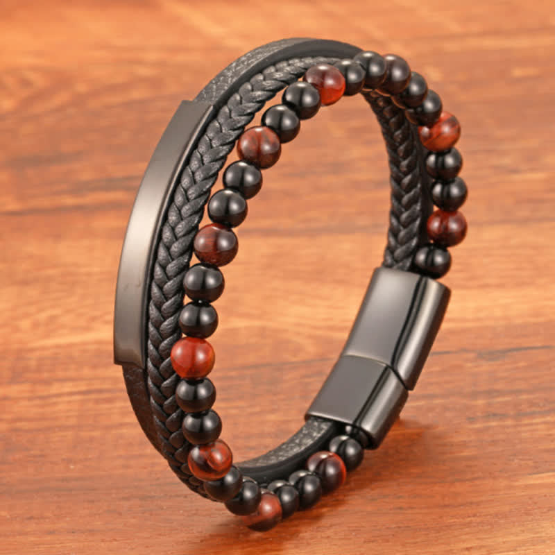 Buddha Stones Pulsera multicapa de cuero trenzado con diseño de ojo de tigre para mayor resistencia - image 11