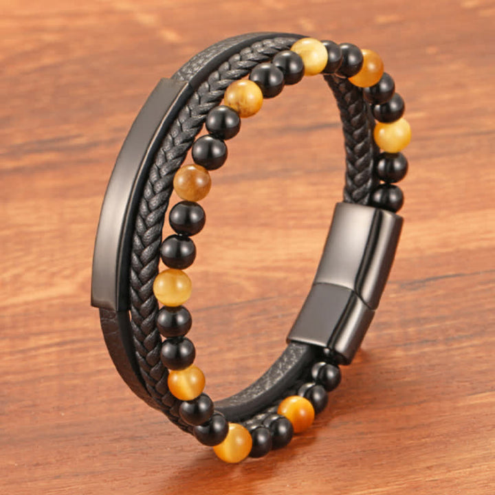 Buddha Stones Pulsera multicapa de cuero trenzado con diseño de ojo de tigre para mayor resistencia - image 18