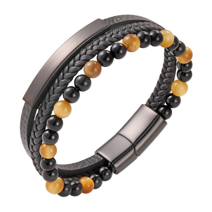 Buddha Stones Pulsera multicapa de cuero trenzado con diseño de ojo de tigre para mayor resistencia - Dorado - image 19