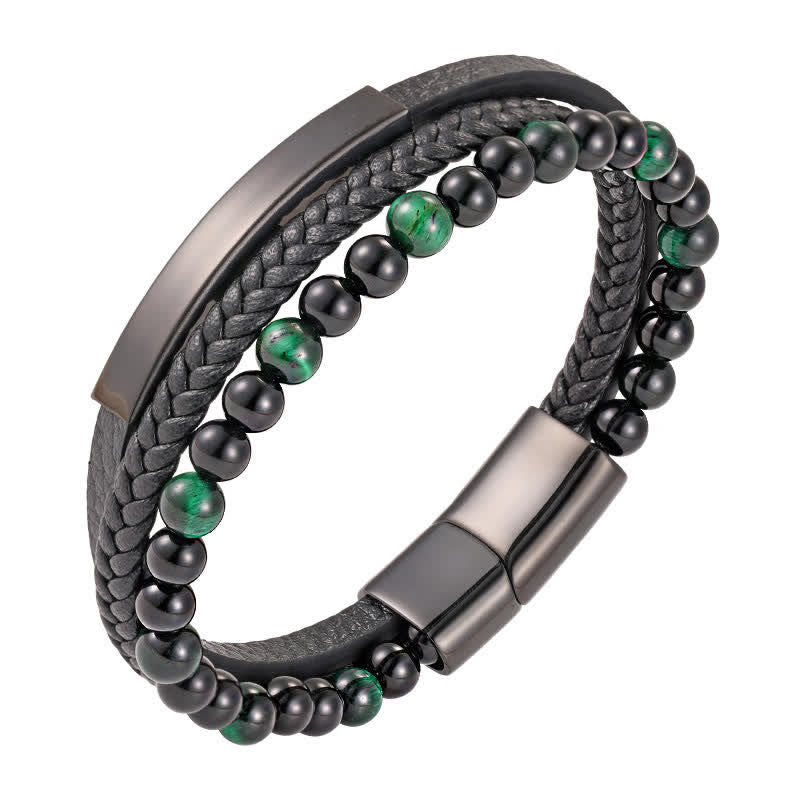 Buddha Stones Pulsera multicapa de cuero trenzado con diseño de ojo de tigre para mayor resistencia - Verde - image 14