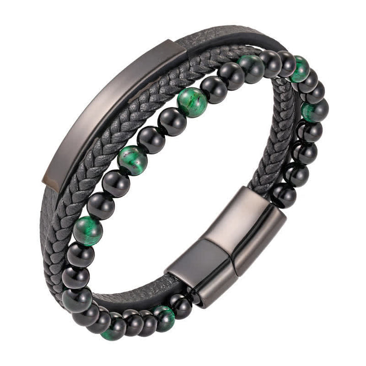 Buddha Stones Pulsera multicapa de cuero trenzado con diseño de ojo de tigre para mayor resistencia - Verde - image 14