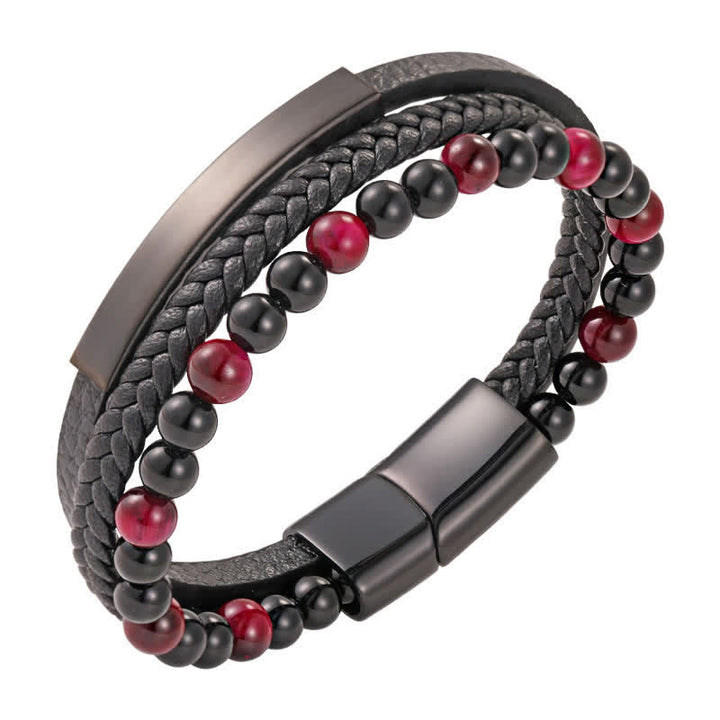 Buddha Stones Pulsera multicapa de cuero trenzado con diseño de ojo de tigre para mayor resistencia - Rosa - image 17