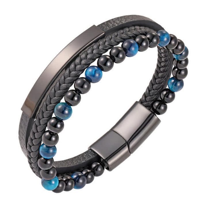 Buddha Stones Pulsera multicapa de cuero trenzado con diseño de ojo de tigre para mayor resistencia - Azul del lago - image 4