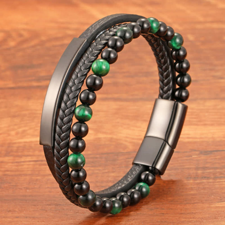 Buddha Stones Pulsera multicapa de cuero trenzado con diseño de ojo de tigre para mayor resistencia - image 13