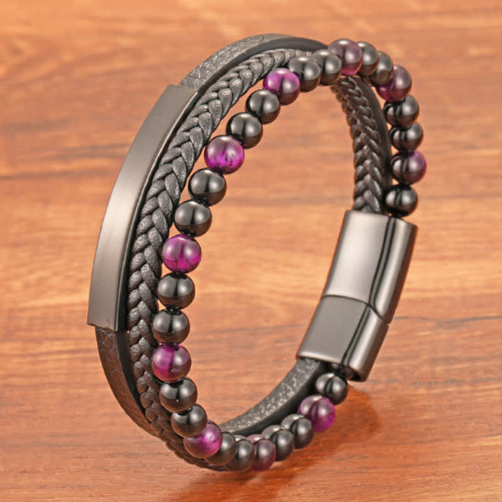 Buddha Stones Pulsera multicapa de cuero trenzado con diseño de ojo de tigre para mayor resistencia - image 16