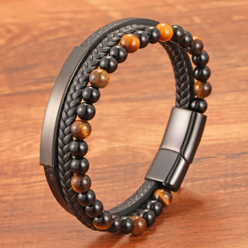 Buddha Stones Pulsera multicapa de cuero trenzado con diseño de ojo de tigre para mayor resistencia - image 9