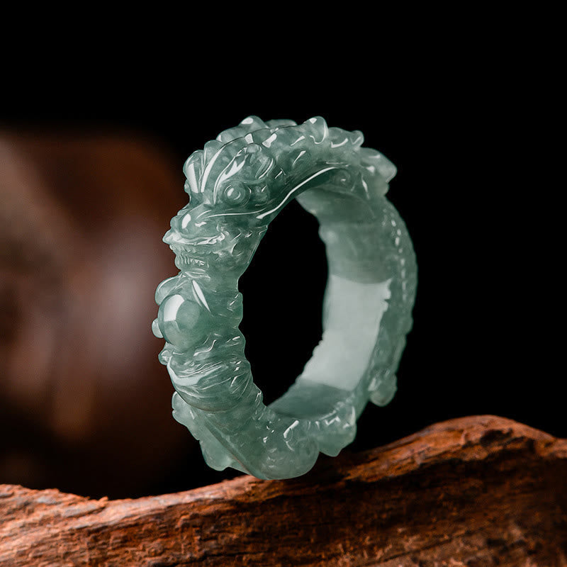 Anillo de éxito con dragón de jade natural de Buddha Stones - 23 mm - image 0