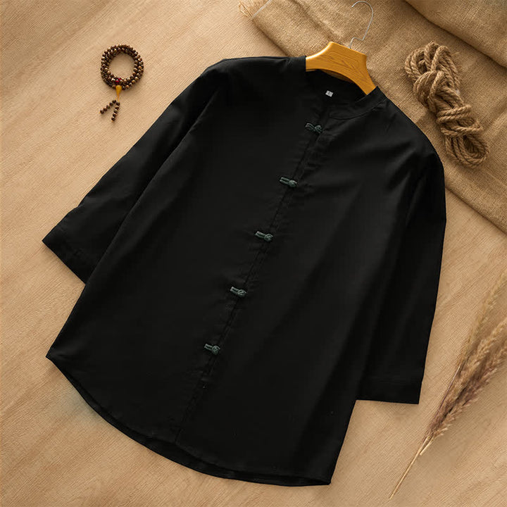 Buddha Stones Camisas de manga larga para hombre de estilo Tang, informales, con botones de rana, para primavera/verano. - Negro - US/UK/AU44, EU54 (3XL) - image 5