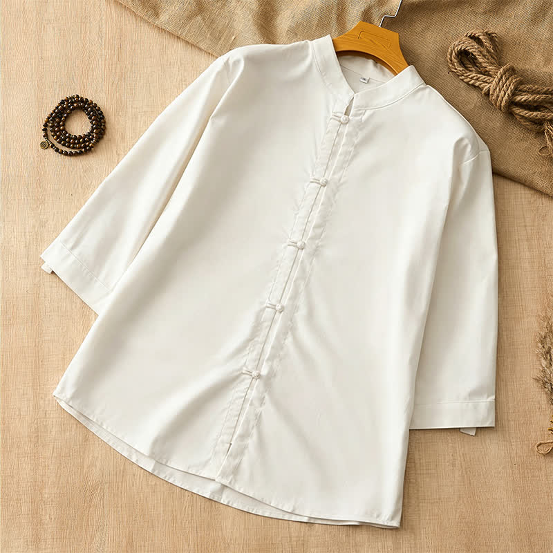 Buddha Stones Camisas de manga larga para hombre de estilo Tang, informales, con botones de rana, para primavera/verano. - Blanco - US/UK/AU44, EU54 (3XL) - image 20