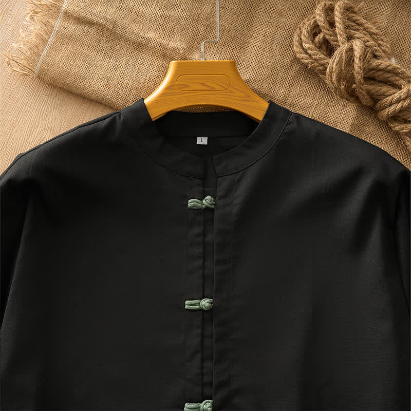 Buddha Stones Camisas de manga larga para hombre de estilo Tang, informales, con botones de rana, para primavera/verano. - image 7