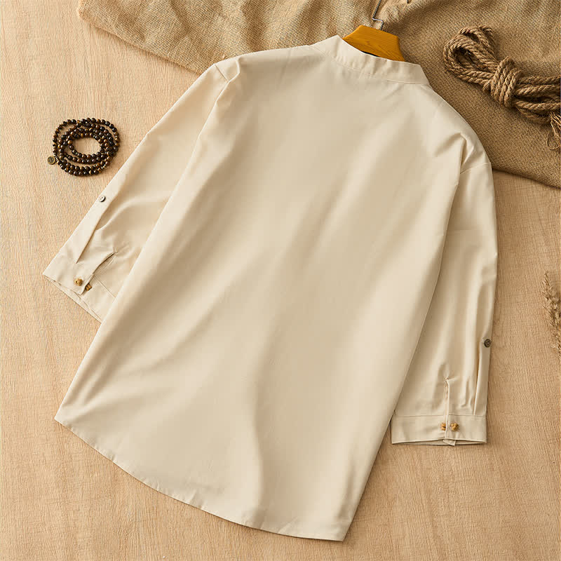 Buddha Stones Camisas de manga larga para hombre de estilo Tang, informales, con botones de rana, para primavera/verano. - image 2