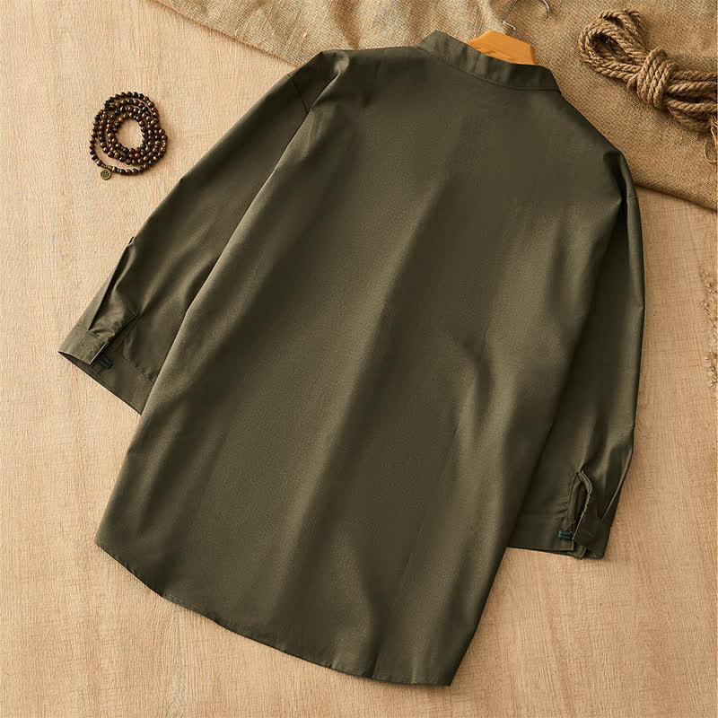 Buddha Stones Camisas de manga larga para hombre de estilo Tang, informales, con botones de rana, para primavera/verano. - image 14