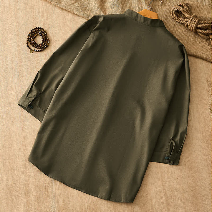 Buddha Stones Camisas de manga larga para hombre de estilo Tang, informales, con botones de rana, para primavera/verano. - image 14