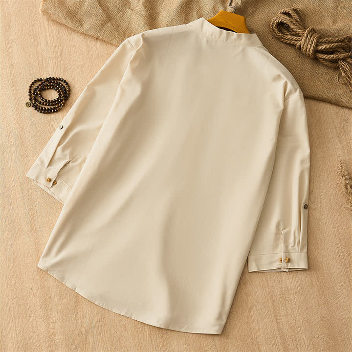 Buddha Stones Camisas de manga larga para hombre de estilo Tang, informales, con botones de rana, para primavera/verano. - image 3
