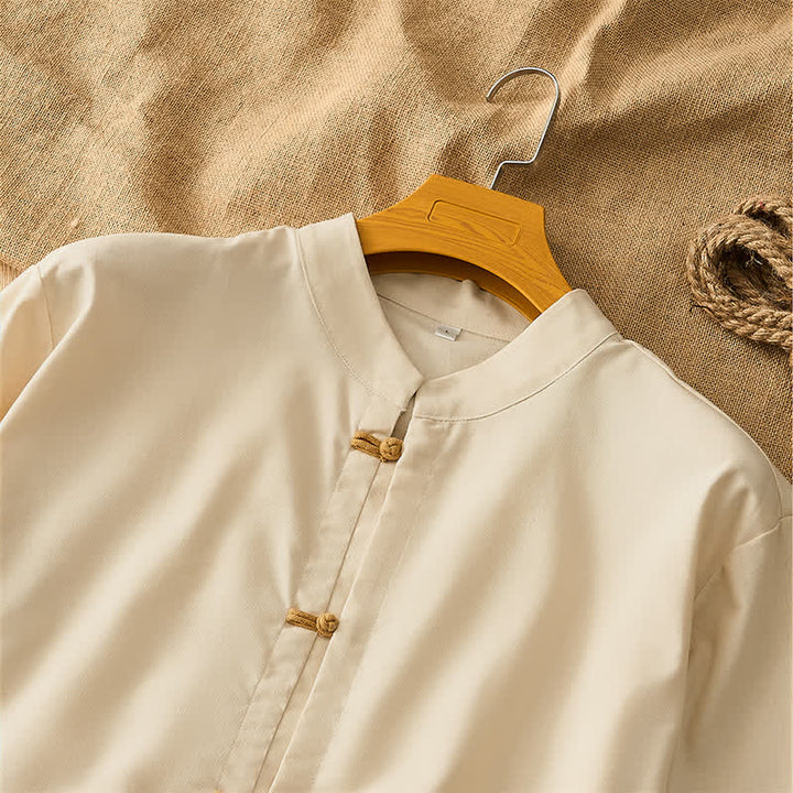 Buddha Stones Camisas de manga larga para hombre de estilo Tang, informales, con botones de rana, para primavera/verano. - image 4