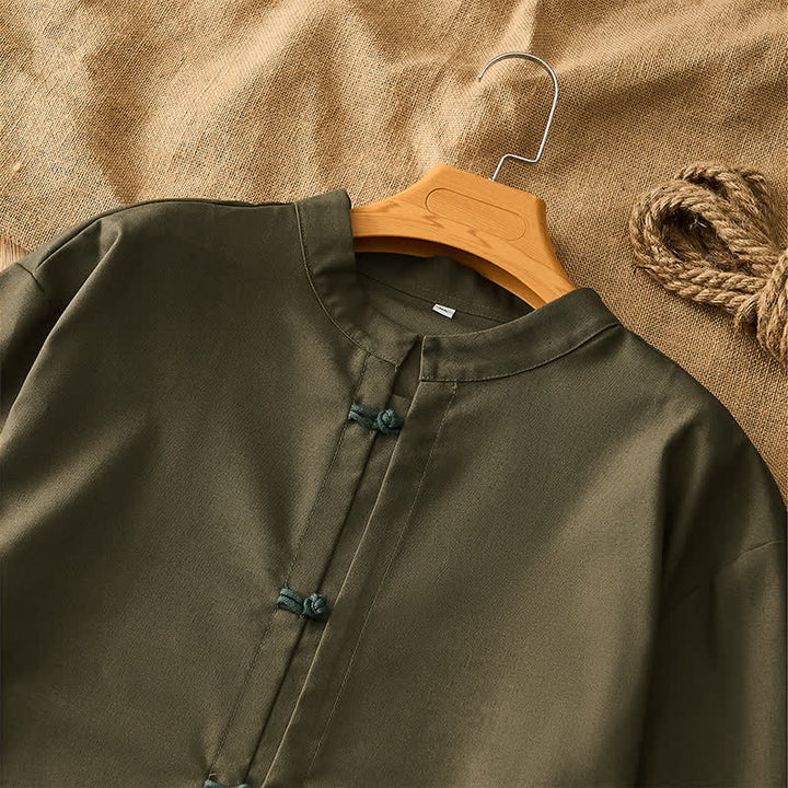 Buddha Stones Camisas de manga larga para hombre de estilo Tang, informales, con botones de rana, para primavera/verano. - image 15