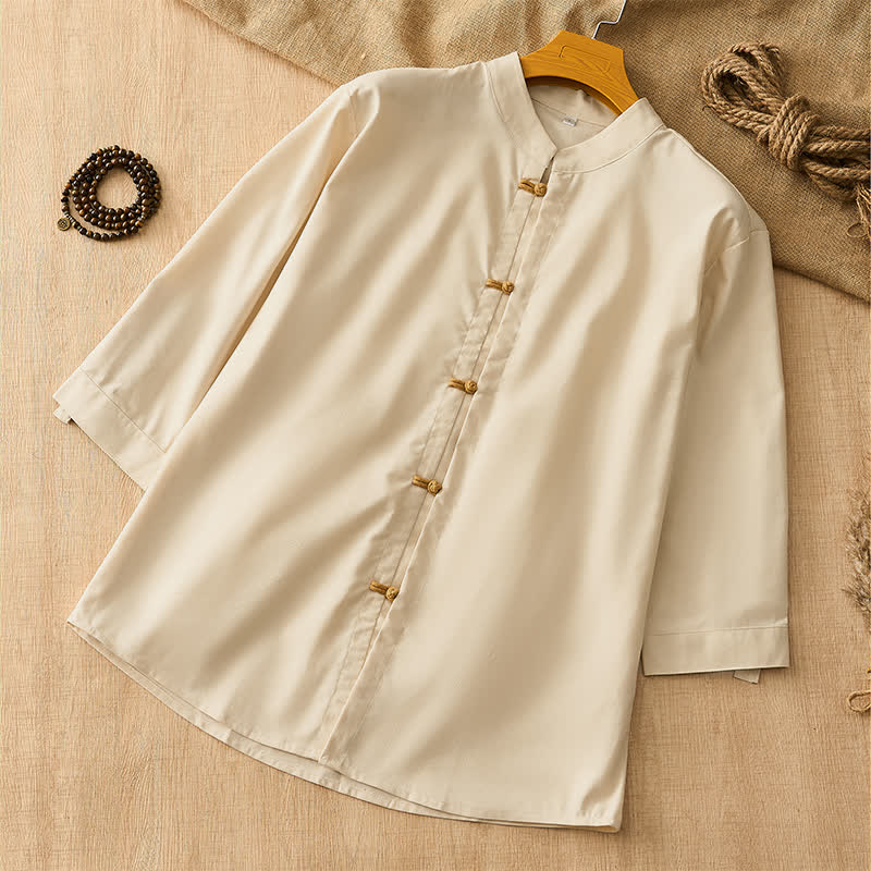 Buddha Stones Camisas de manga larga para hombre de estilo Tang, informales, con botones de rana, para primavera/verano. - image 1