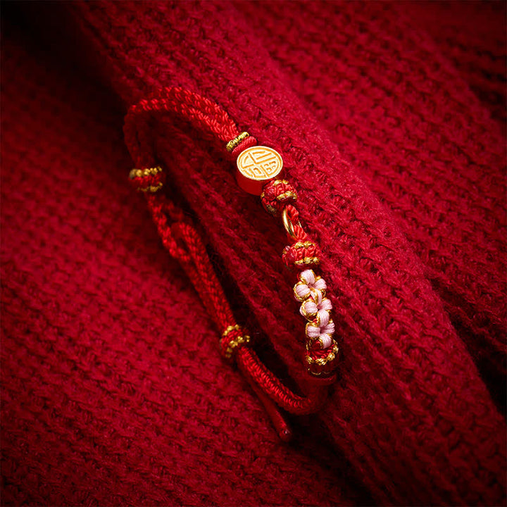 Buddha Stones Pulsera de bendiciones con monedas de cobre y cordón rojo del personaje Fu - image 3