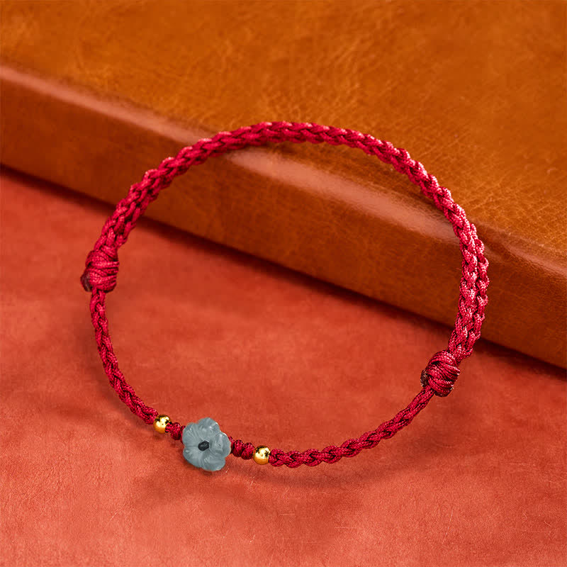 Buddha Stones Pulsera de bendición de hilo rojo con flor de jade - image 2