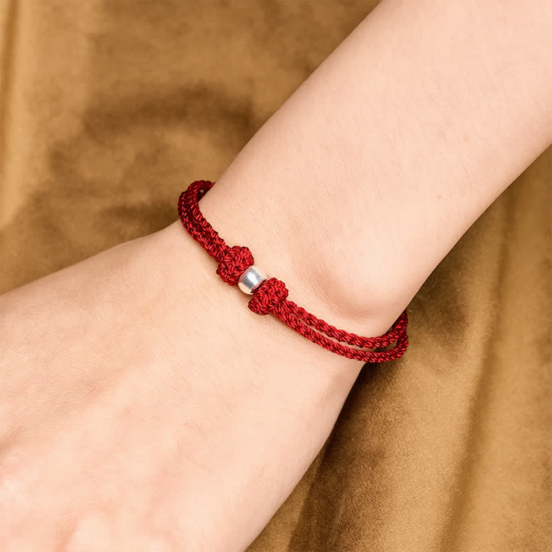 Buddha Stones Pulsera trenzada de plata de ley 925 con cuentas y cordón rojo. - image 4