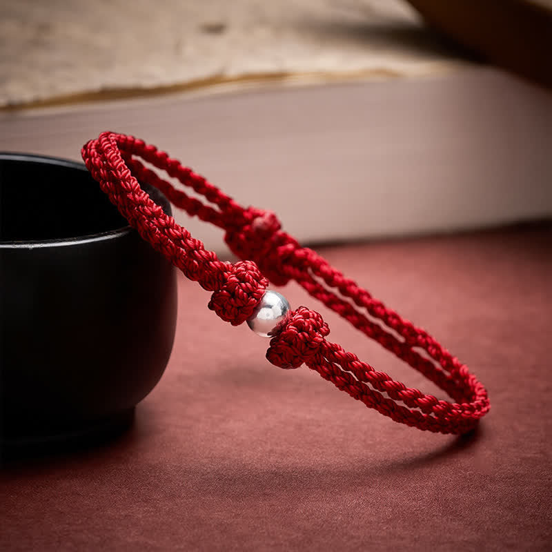 Buddha Stones Pulsera trenzada de plata de ley 925 con cuentas y cordón rojo. - image 3