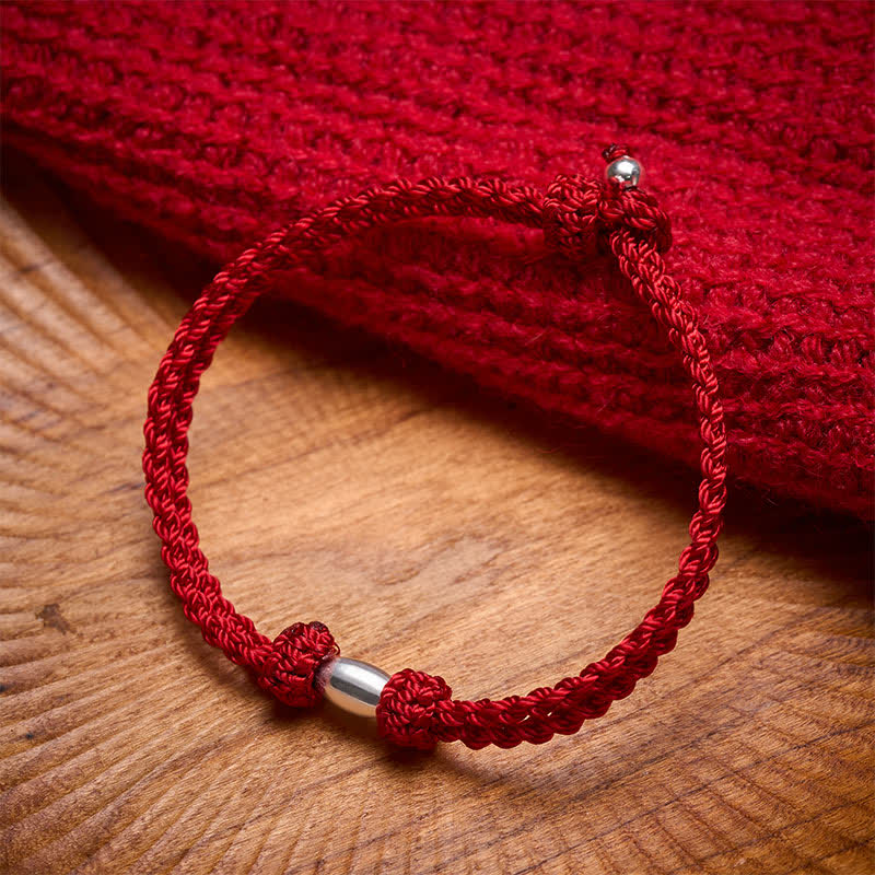 Buddha Stones Pulsera de plata de ley 925 con cuentas en forma de oliva y cordón rojo. - image 1