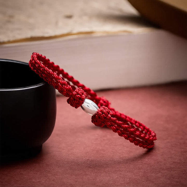 Buddha Stones Pulsera de plata de ley 925 con cuentas en forma de oliva y cordón rojo. - image 3