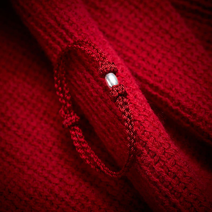Buddha Stones Pulsera de plata de ley 925 con cuentas en forma de oliva y cordón rojo. - Hilo rojo (Suerte ♥ Fe) - 17-18 cm - image 0