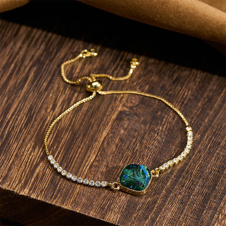 Buddha Stones Pulsera ajustable cuadrada de brocado Copper Luck Song - image 1