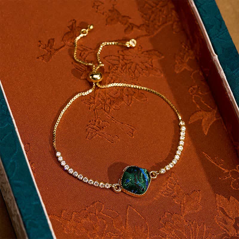 Buddha Stones Pulsera ajustable cuadrada de brocado Copper Luck Song - Verde multicolor (mismo tono de color, el patrón varía) - image 0