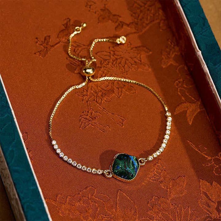 Buddha Stones Pulsera ajustable cuadrada de brocado Copper Luck Song - Verde multicolor (mismo tono de color, el patrón varía) - image 0