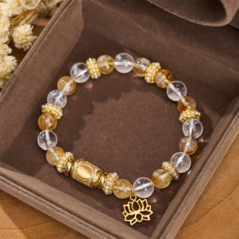 Buddha Stones Pulsera de cuentas redondas de loto con esmalte de cuarzo citrino transparente - image 3