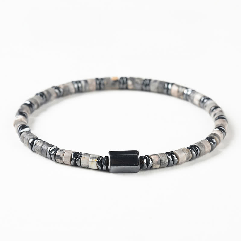 Buddha Stones Pulsera espaciadora de cubo de conexión a tierra de hematita y sodalita - Jaspe gris (Equilibrio ♥ Conexión a tierra) (Circunferencia de la muñeca: 16-17 cm) - image 3