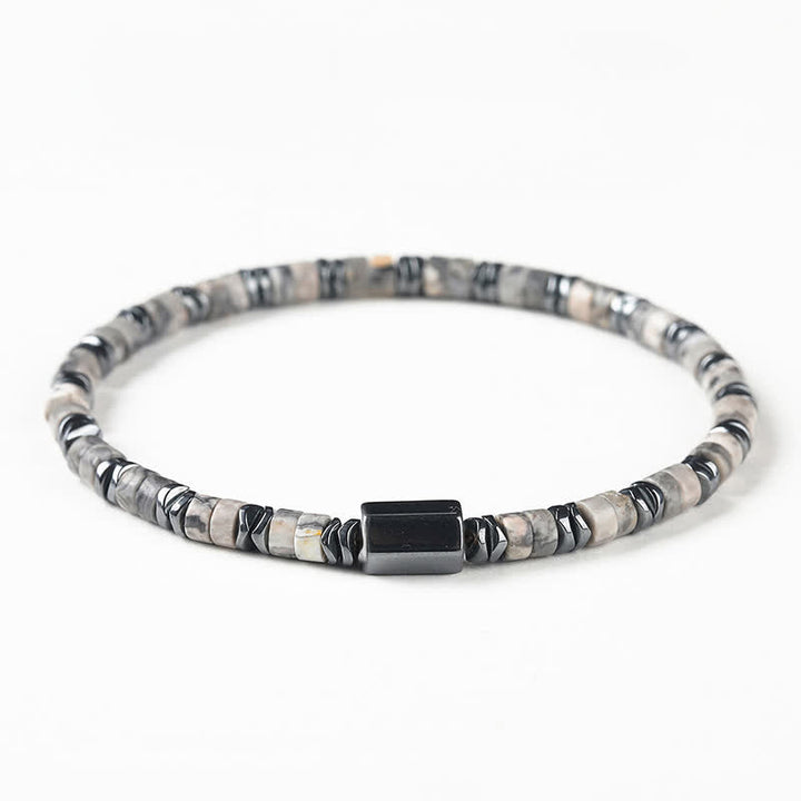 Buddha Stones Pulsera espaciadora de cubo de conexión a tierra de hematita y sodalita - Jaspe gris (Equilibrio ♥ Conexión a tierra) (Circunferencia de la muñeca: 16-17 cm) - image 3