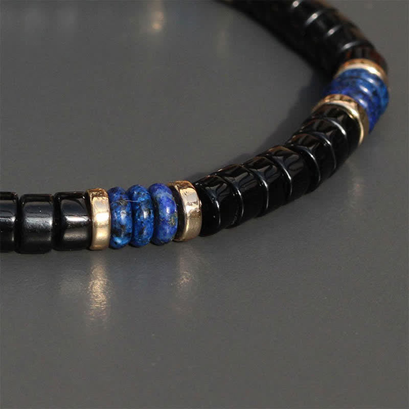 Buddha Stones Pulsera de cuentas de cubo de la verdad de ónix negro y lapislázuli - image 4