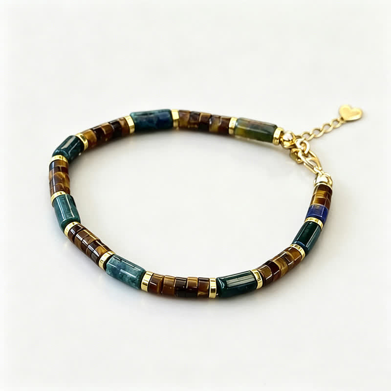 Buddha Stones Pulsera de sabiduría con cuentas cilíndricas de lapislázuli y ojo de tigre - image 2