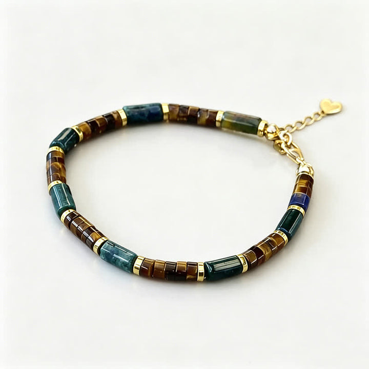 Buddha Stones Pulsera de sabiduría con cuentas cilíndricas de lapislázuli y ojo de tigre - image 2