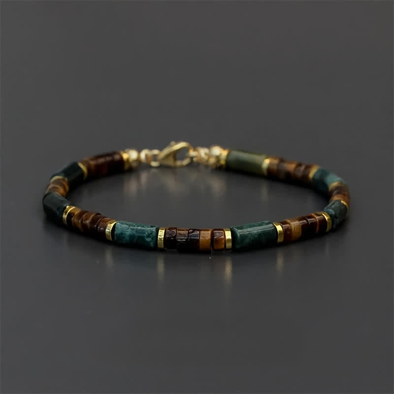Pulsera de sabiduría con cuentas cilíndricas de lapislázuli, ágata india y ojo de tigre, Buddha Stones. - Sin cadena extensora (circunferencia de la muñeca: 18-19 cm) - image 0