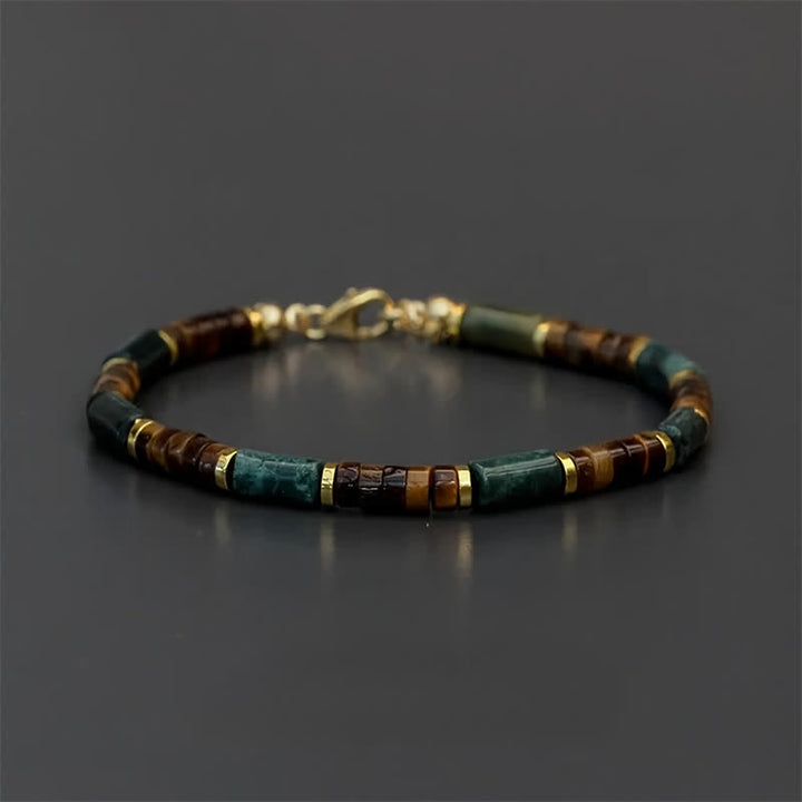 Pulsera de sabiduría con cuentas cilíndricas de lapislázuli, ágata india y ojo de tigre, Buddha Stones. - Sin cadena extensora (circunferencia de la muñeca: 18-19 cm) - image 0