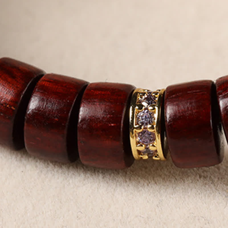 Buddha Stones Pulsera minimalista de cuentas cilíndricas de madera de ébano y palo de rosa rojo - image 7