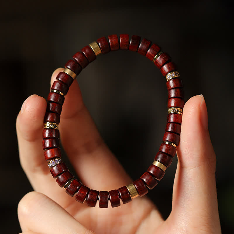 Buddha Stones Pulsera minimalista de cuentas cilíndricas de madera de ébano y palo de rosa rojo - image 4