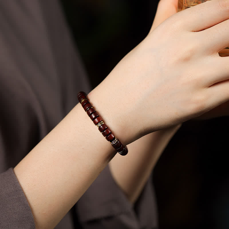 Buddha Stones Pulsera minimalista de cuentas cilíndricas de madera de ébano y palo de rosa rojo - image 7