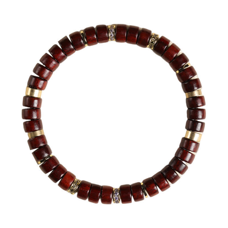Buddha Stones Pulsera minimalista de cuentas cilíndricas de madera de ébano y palo de rosa rojo - image 3