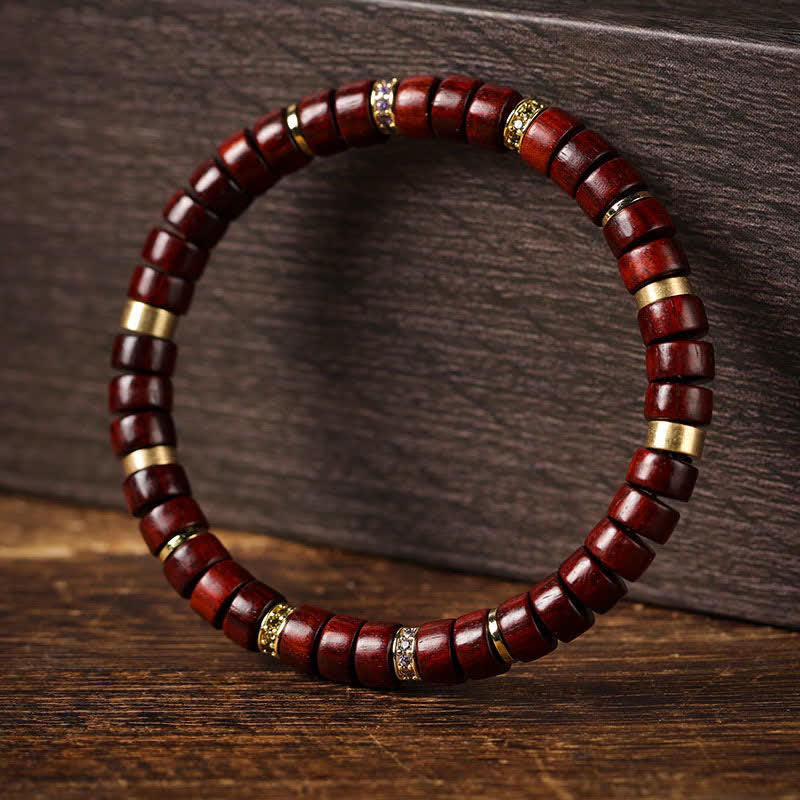 Buddha Stones Pulsera minimalista de cuentas cilíndricas de madera de ébano y palo de rosa rojo - image 0