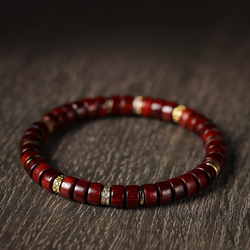 Buddha Stones Pulsera minimalista de cuentas cilíndricas de madera de ébano y palo de rosa rojo - image 0