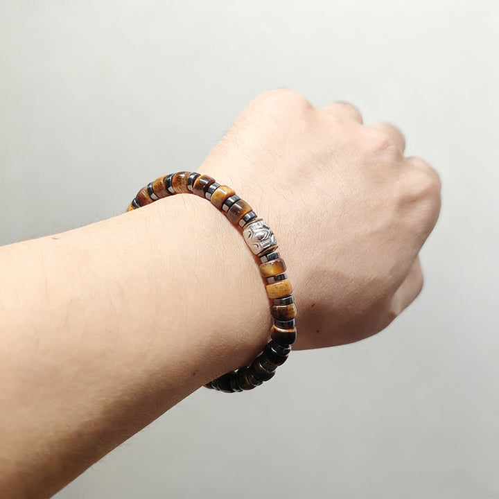 Buddha Stones Pulsera de cuentas de plata antigua con ojo de tigre natural y diseño de león confiado - image 11