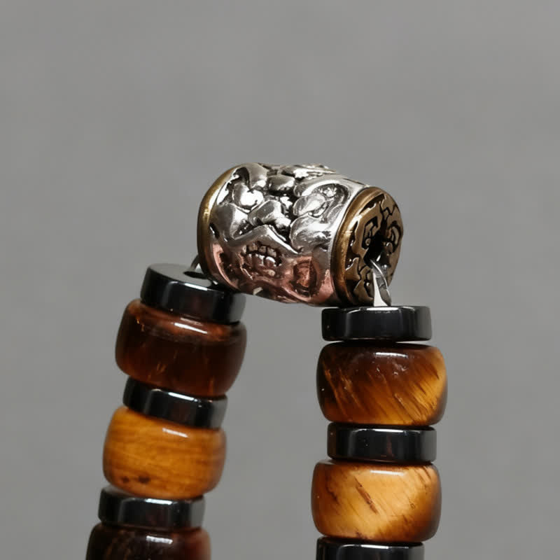 Buddha Stones Pulsera de cuentas de plata antigua con ojo de tigre natural y diseño de león confiado - image 13