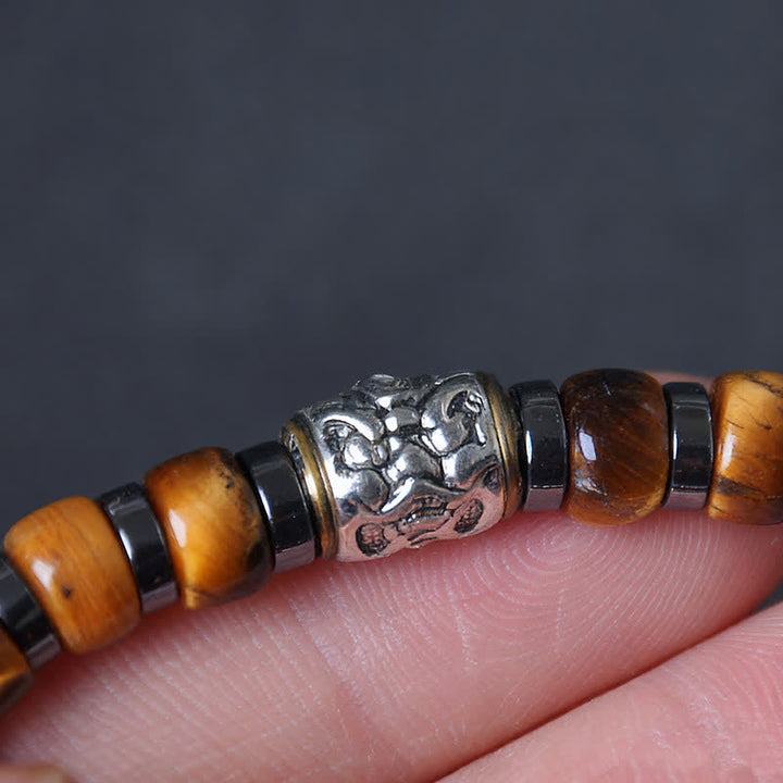 Buddha Stones Pulsera de cuentas de plata antigua con ojo de tigre natural y diseño de león confiado - image 14