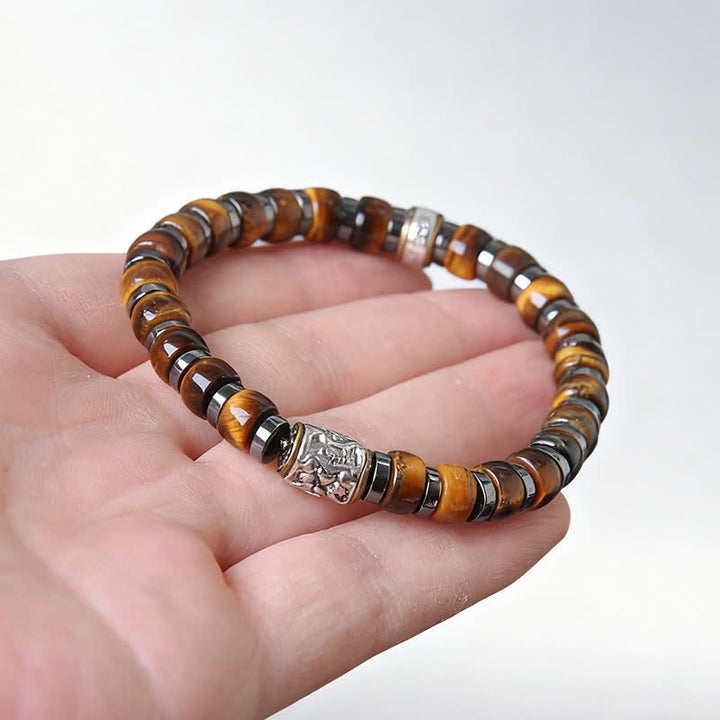 Buddha Stones Pulsera de cuentas de plata antigua con ojo de tigre natural y diseño de león confiado - image 9